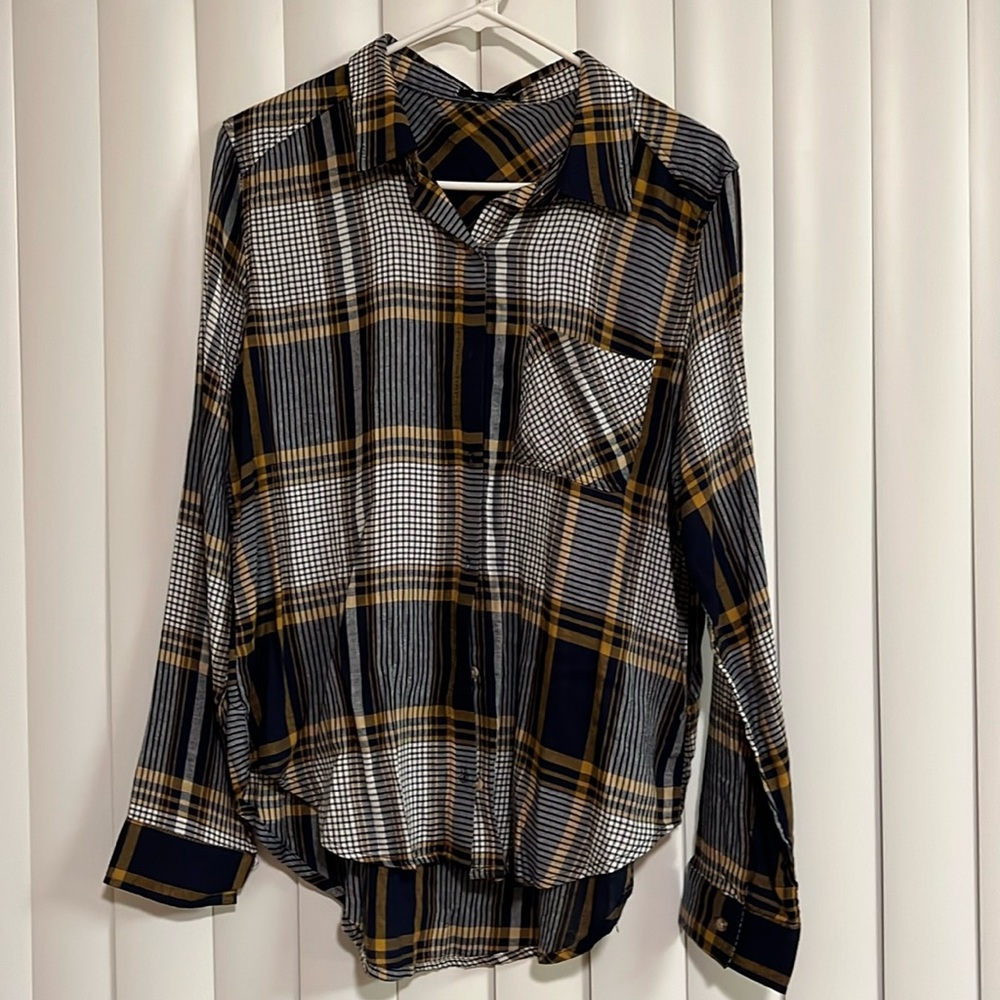 Womens Long Sleeve Button Down Shirt Casual Plaid Flannel Shirt Collared Blouse